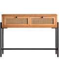 Aparador Zetel en madera natural, ratán e hierro, diseño contemporáneo con dos cajones y materiales duraderos, ideal para salones y estudios