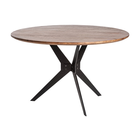 Mesa de comedor Kanash en madera de mango y hierro, diseño compacto y moderno con patas ajustables, ideal para hasta 4 comensales.