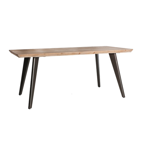 Mesa de comedor Narbona con tapa de madera maciza, diseño robusto y elegante para hasta 6 comensales, ideal para reuniones familiares.