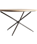 Mesa de comedor Tirkane en madera de abeto y hierro, diseño industrial y elegante ideal para espacios modernos y reducidos.