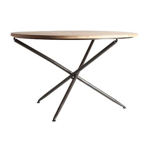 Mesa de comedor Tirkane en madera de abeto y hierro, diseño industrial y elegante ideal para espacios modernos y reducidos.