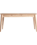 Mesa de comedor extensible Nyry en madera mindi, diseño elegante y funcional para hasta 6 comensales, ideal para reuniones y espacios versátiles.