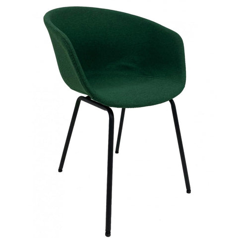 Pack de 2 sillas modernas con estructura metálica negra y tapizado en tejido verde elegante.