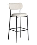 Pack de 2 taburetes altos con respaldo, estructura de metal negro y asiento tapizado en poliéster.