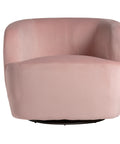 Sillón giratorio Bougue tapizado en terciopelo rosado con estructura de madera de pino, diseño elegante y funcional para espacios modernos.