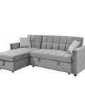 Sofá cama chaise longue gris claro con arcón de almacenamiento y diseño moderno.