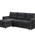 Sofá cama chaise longue negro con almacenamiento y sistema de arrastre, diseño moderno.