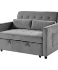 Sofá cama de matrimonio gris en terciopelo con sistema clic clac y espacio de almacenamiento.