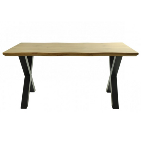 Mesa de Comedor con Tapa de Madera y Patas Metálicas Cruzadas BASILE