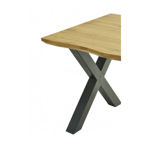 Mesa de Comedor con Tapa de Madera y Patas Metálicas Cruzadas BASILE